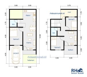 Read more about the article Denah Rumah 6×12 Meter 3 Kamar Tidur