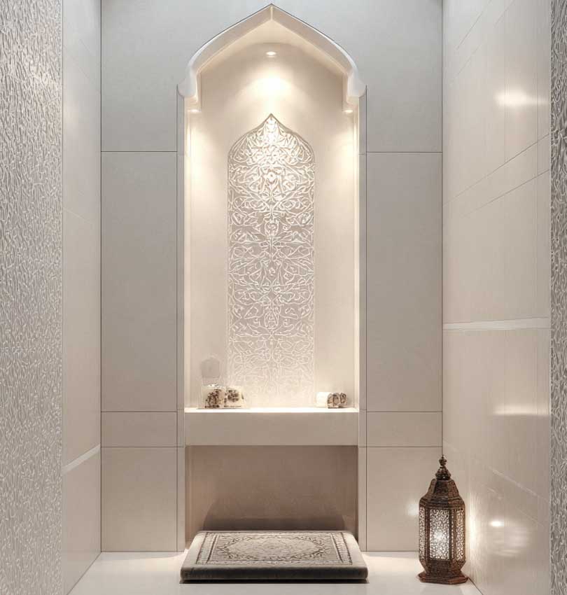 mihrab muhola minimalis dalam rumah putih