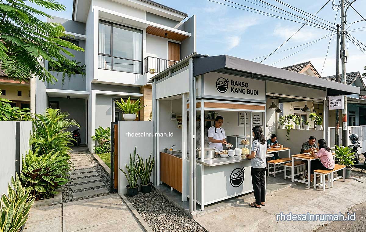 desain kios bakso depan rumah