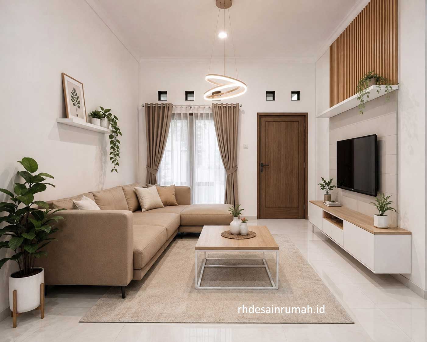 desain ruang tamu nuansa putih dan krem