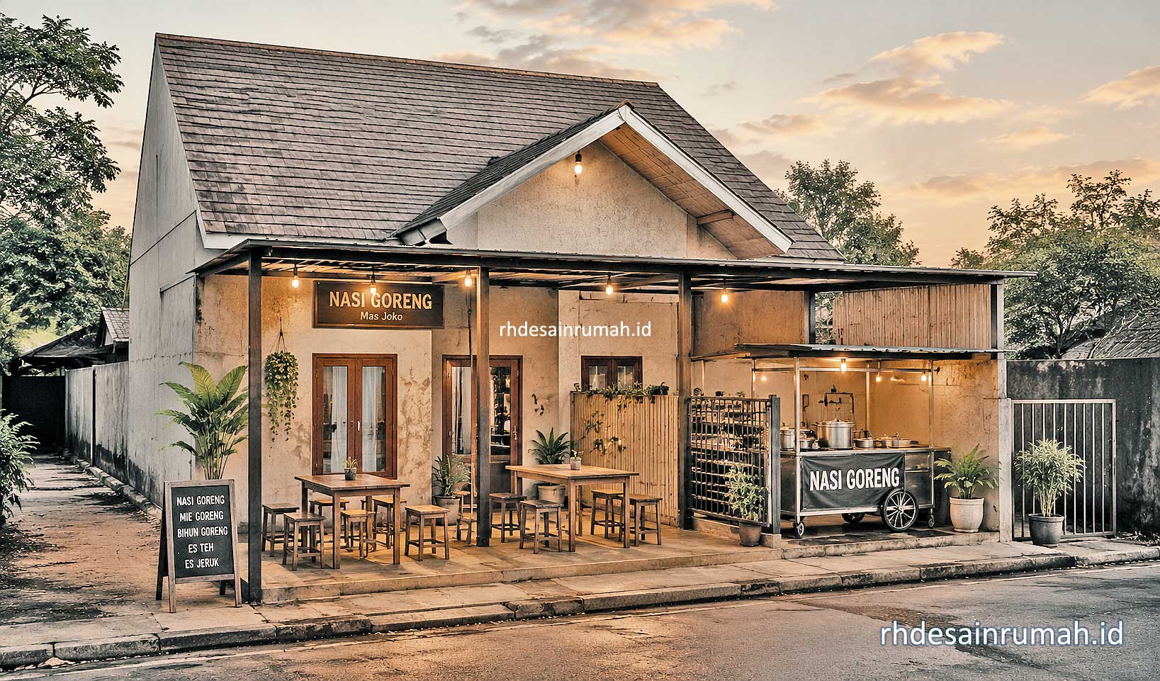 desain warung makan nasi goreng depan rumah