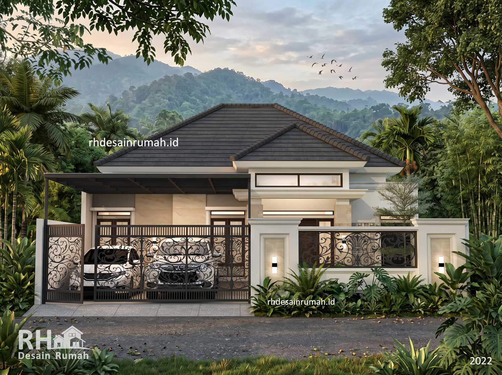 rumah minimalis megah di desa dengan atap limas elegan