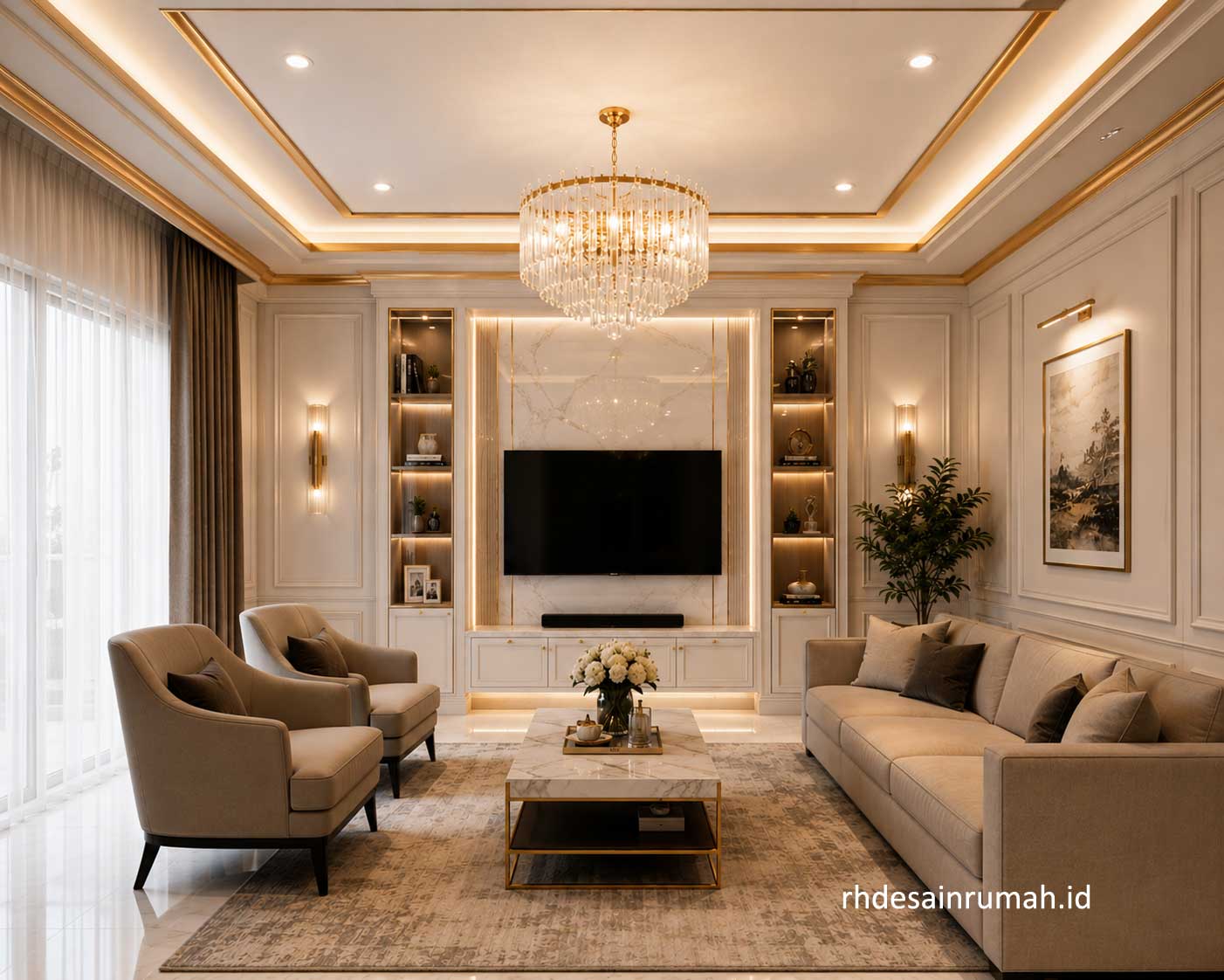 interior klasik mewah list plafon warna emas gold