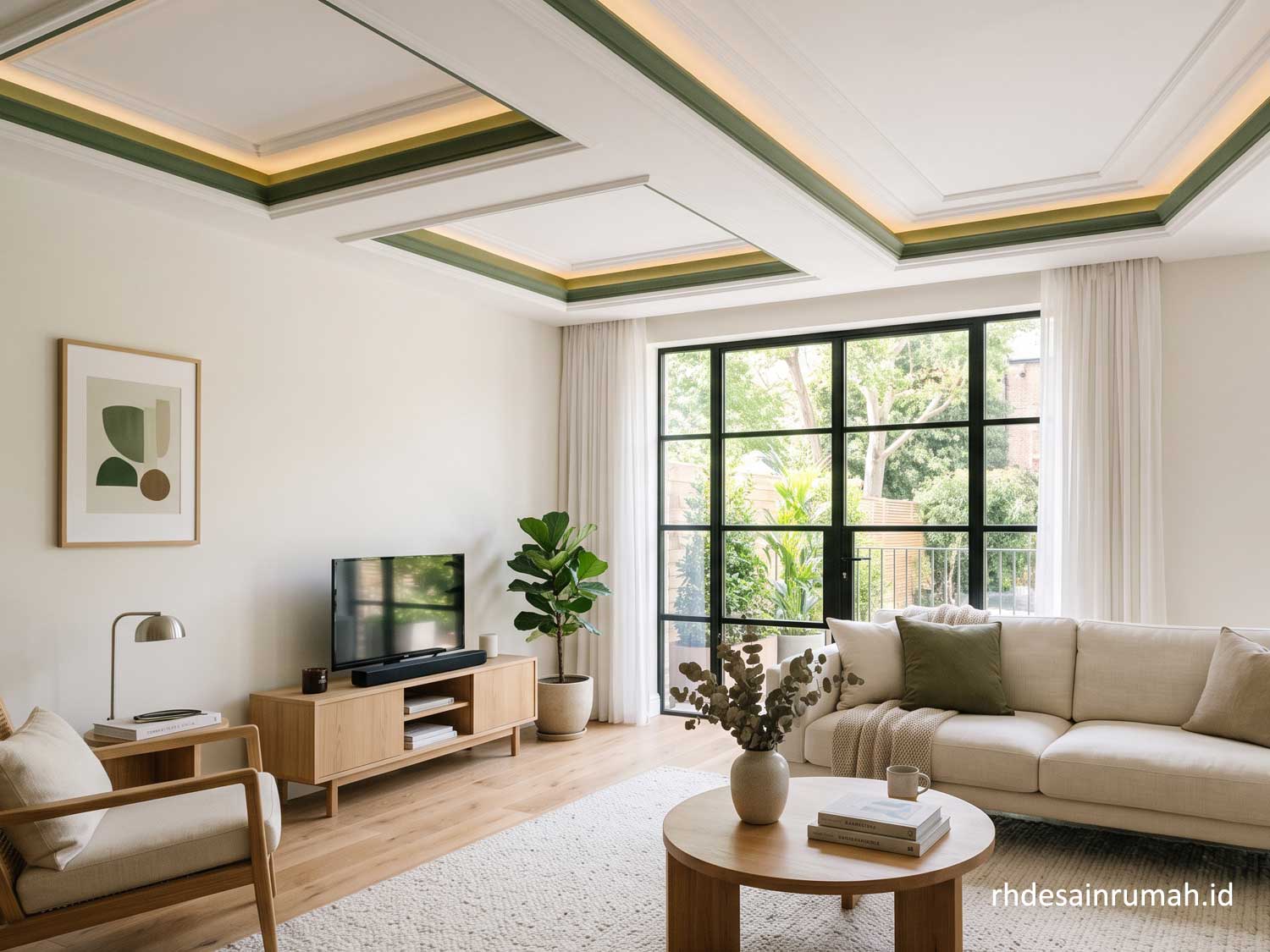 list plafon warna hijau interior modern