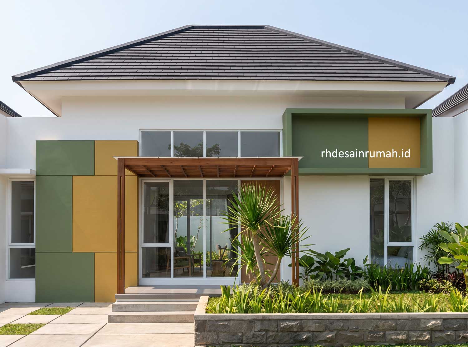 perpaduan warna cat rumah hijau dan kuning rumah minimalis